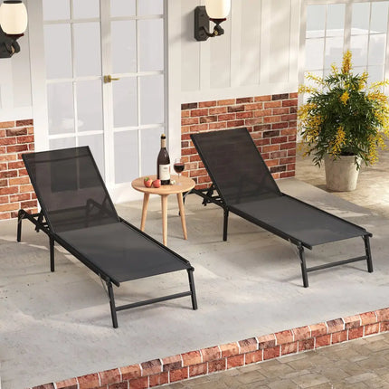 Chaise Lounge Chair Set of 2 Foldable Patio Lounge Chairs-Black - Black - Outdoor Chaise Lounges