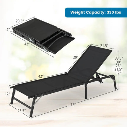 Chaise Lounge Chair Set of 2 Foldable Patio Lounge Chairs-Black - Black - Outdoor Chaise Lounges