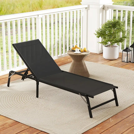 Chaise Lounge Chair Set of 2 Foldable Patio Lounge Chairs-Black - Black - Outdoor Chaise Lounges