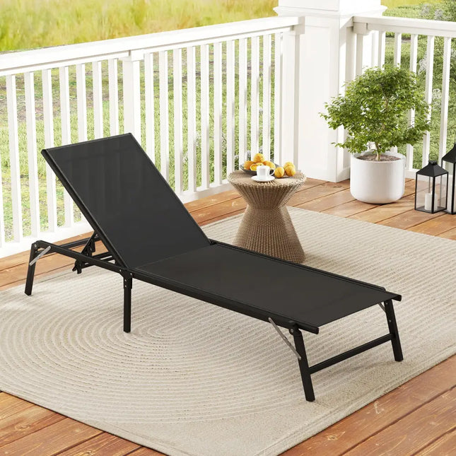 Chaise Lounge Chair Set of 2 Foldable Patio Lounge Chairs-Black - Black - Outdoor Chaise Lounges