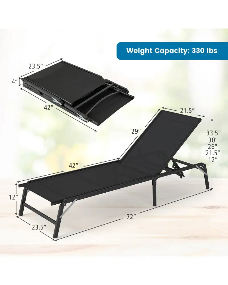Chaise Lounge Chair Set of 2 Foldable Patio Lounge Chairs-Black - Black - Outdoor Chaise Lounges