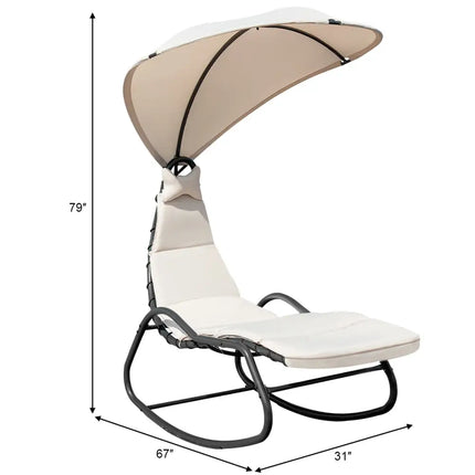 Chaise Lounge Swing with Wide Canopy Sun Shade and Soft Cushion-Beige - Beige - Outdoor Chaise Lounges