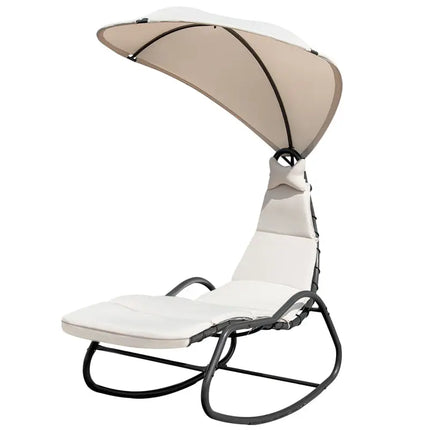 Chaise Lounge Swing with Wide Canopy Sun Shade and Soft Cushion-Beige - Beige - Outdoor Chaise Lounges