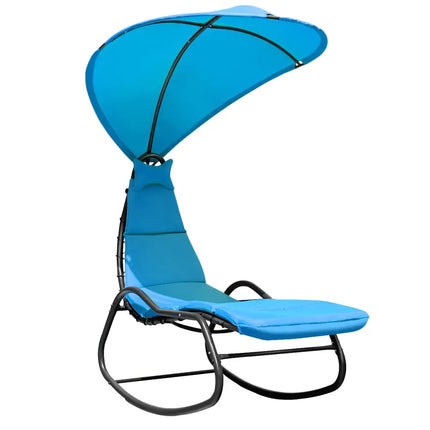 Chaise Lounge Swing with Wide Canopy Sun Shade and Soft Cushion-Blue - Blue - Outdoor Chaise Lounges