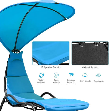 Chaise Lounge Swing with Wide Canopy Sun Shade and Soft Cushion-Blue - Blue - Outdoor Chaise Lounges