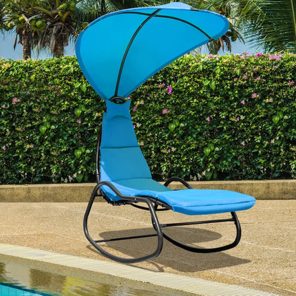 Chaise Lounge Swing with Wide Canopy Sun Shade and Soft Cushion-Blue - Blue - Outdoor Chaise Lounges
