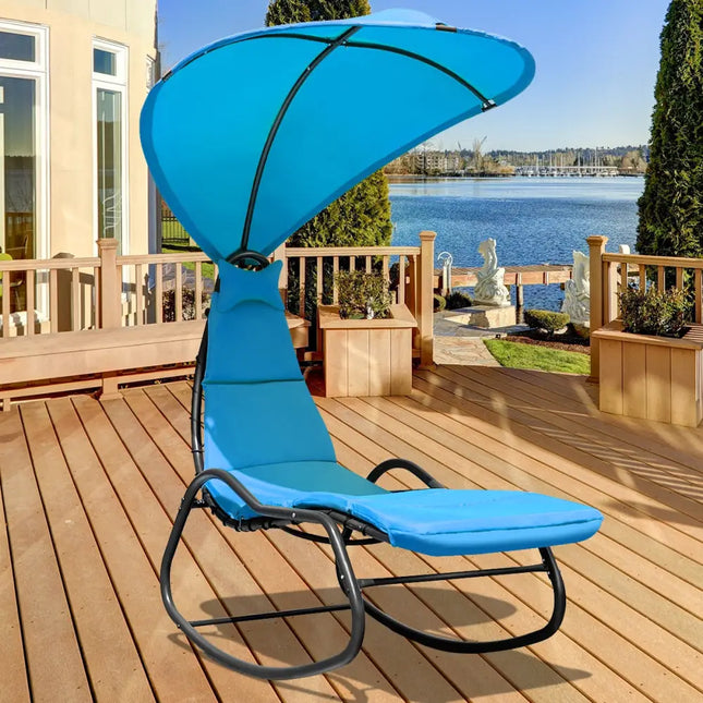 Chaise Lounge Swing with Wide Canopy Sun Shade and Soft Cushion-Blue - Blue - Outdoor Chaise Lounges