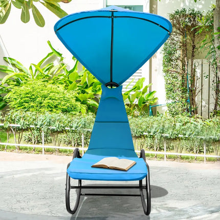 Chaise Lounge Swing with Wide Canopy Sun Shade and Soft Cushion-Blue - Blue - Outdoor Chaise Lounges