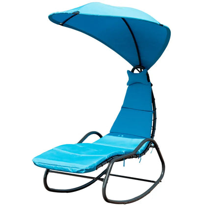 Chaise Lounge Swing with Wide Canopy Sun Shade and Soft Cushion-Blue - Blue - Outdoor Chaise Lounges