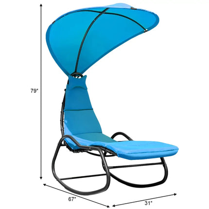Chaise Lounge Swing with Wide Canopy Sun Shade and Soft Cushion-Blue - Blue - Outdoor Chaise Lounges