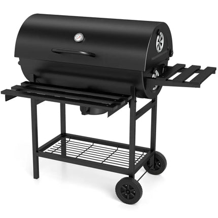 Charcoal BBQ Grill Outdoor Smoker Grill Combo with Thermometer-Black - Black - Outdoor Grills