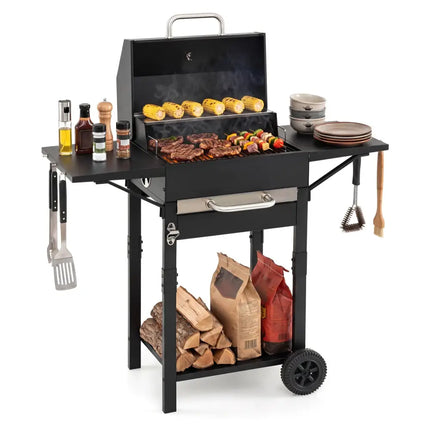 Charcoal Grill with 2 Side Tables & Adjustable Chimney 284 sq.in - Outdoor Grills