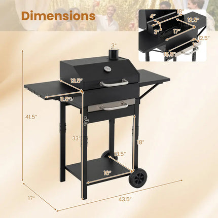 Charcoal Grill with 2 Side Tables & Adjustable Chimney 284 sq.in - Outdoor Grills