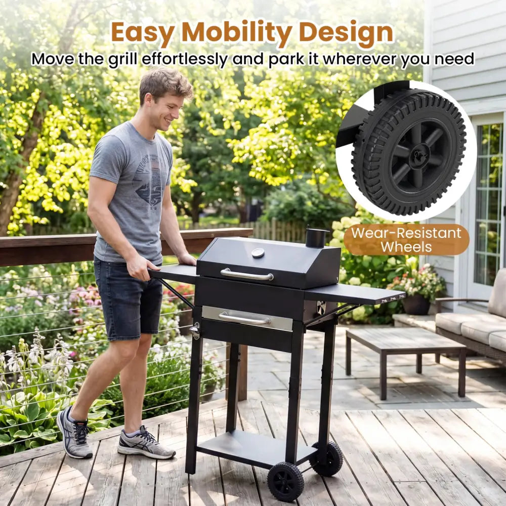 Charcoal Grill with 2 Side Tables & Adjustable Chimney 284 sq.in - Outdoor Grills