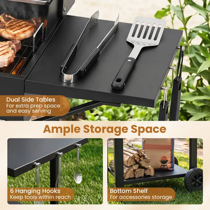 Charcoal Grill with 2 Side Tables & Adjustable Chimney 284 sq.in - Outdoor Grills