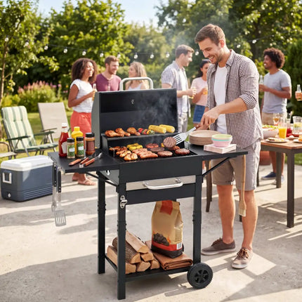 Charcoal Grill with 2 Side Tables & Adjustable Chimney 284 sq.in - Outdoor Grills