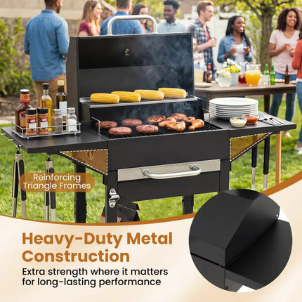 Charcoal Grill with 2 Side Tables & Adjustable Chimney 284 sq.in - Outdoor Grills