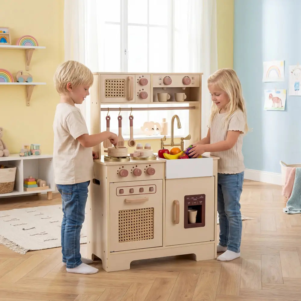 Chef Pretend Play Kitchen for Kids with Realistic Lights and Sounds-Yellow - Yellow - Play Kitchen Sets