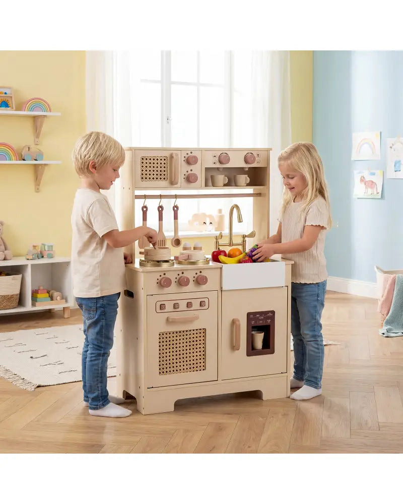 Chef Pretend Play Kitchen for Kids with Realistic Lights and Sounds-Yellow - Yellow - Play Kitchen Sets