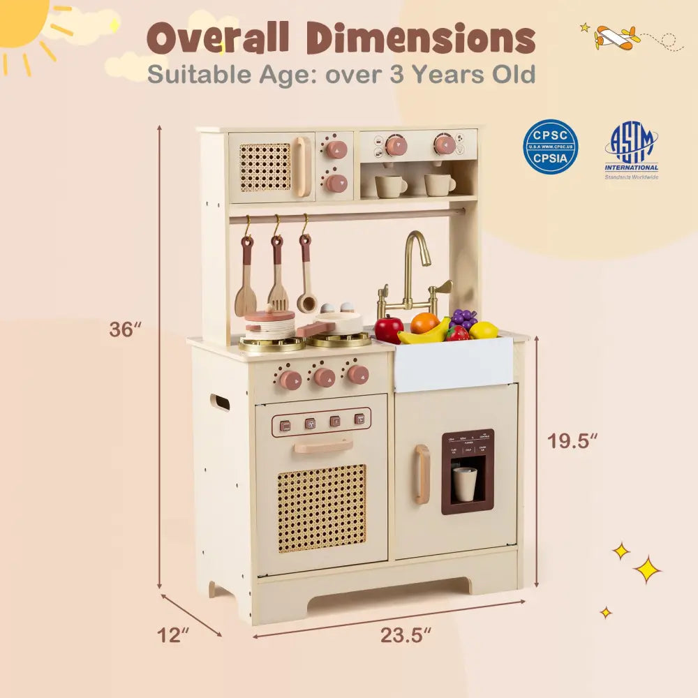 Chef Pretend Play Kitchen for Kids with Realistic Lights and Sounds-Yellow - Yellow - Play Kitchen Sets