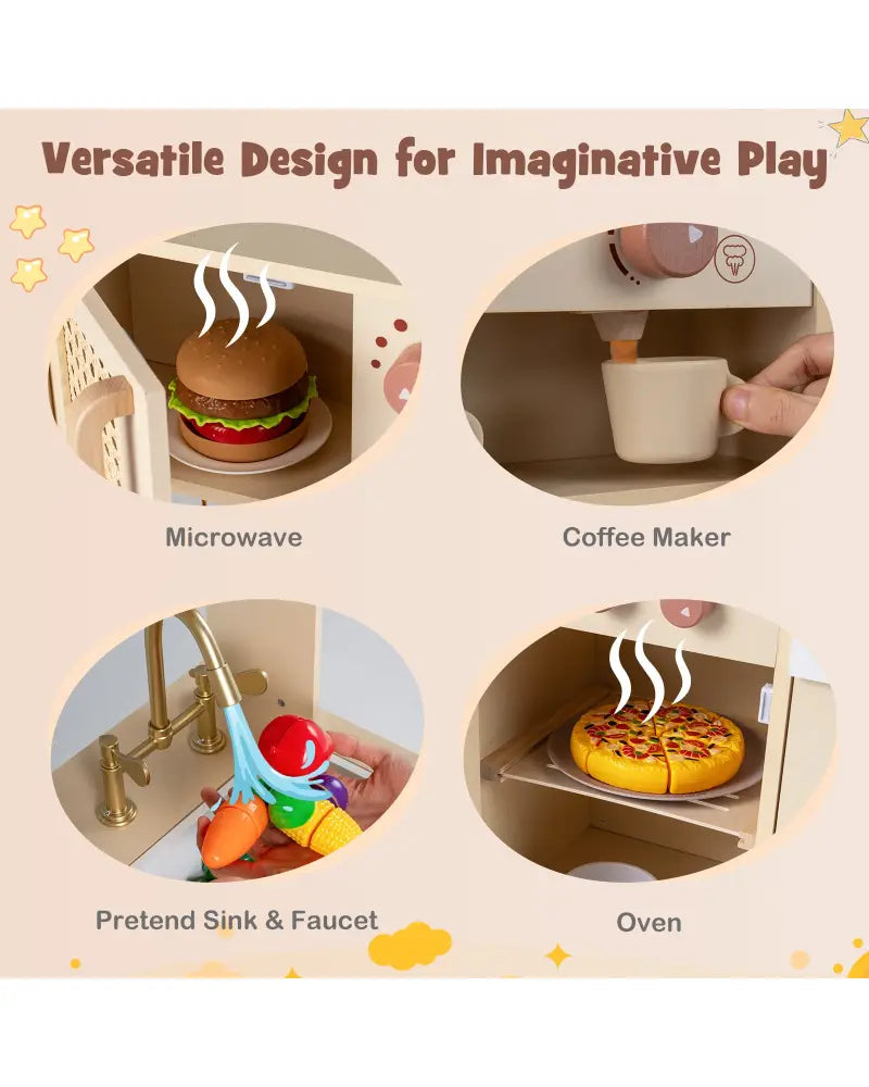 Chef Pretend Play Kitchen for Kids with Realistic Lights and Sounds-Yellow - Yellow - Play Kitchen Sets