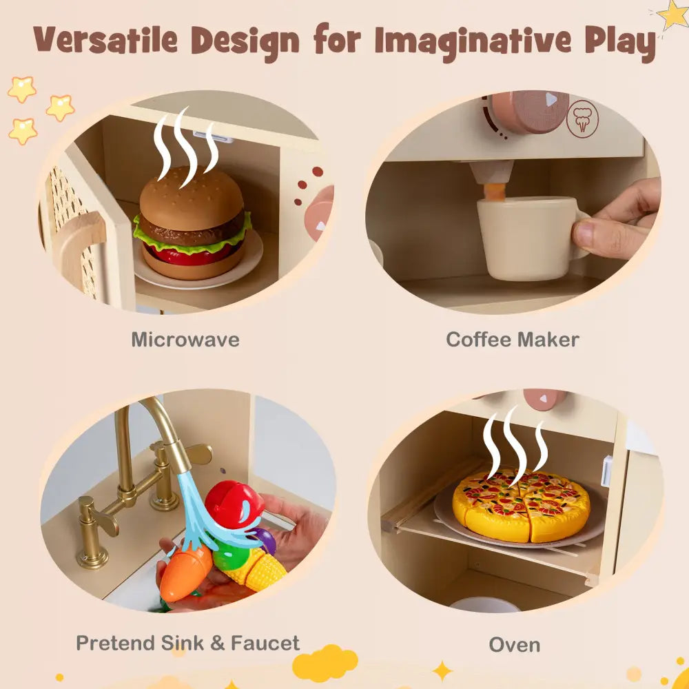 Chef Pretend Play Kitchen for Kids with Realistic Lights and Sounds-Yellow - Yellow - Play Kitchen Sets