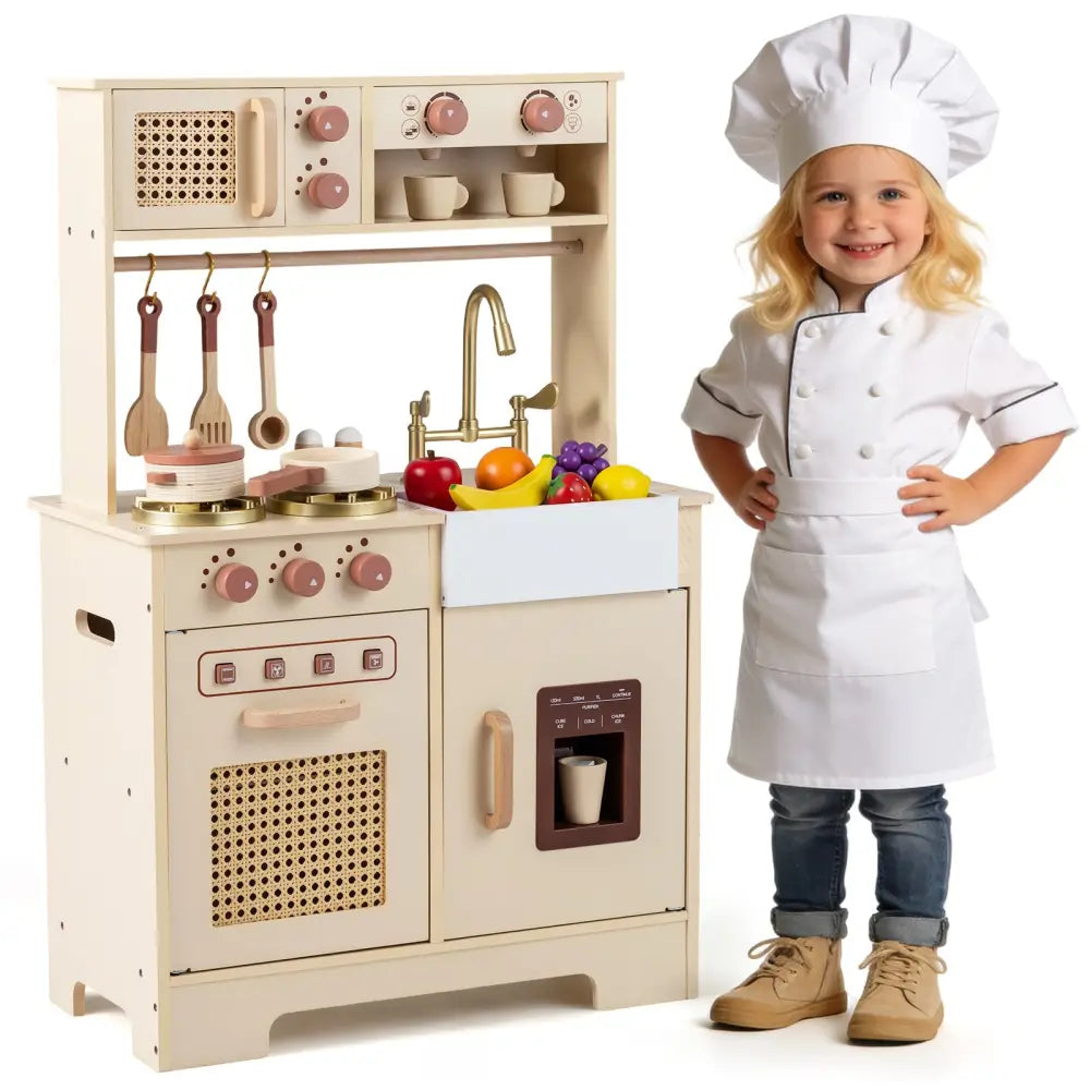 Chef Pretend Play Kitchen for Kids with Realistic Lights and Sounds-Yellow - Yellow - Play Kitchen Sets
