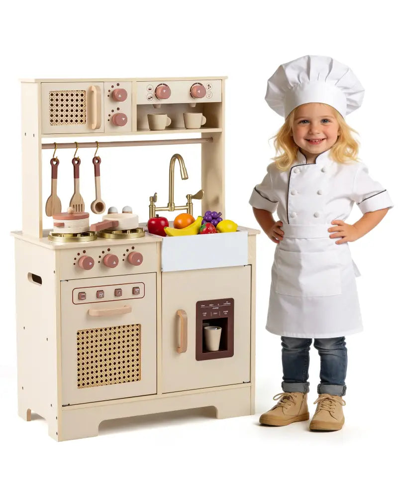 Chef Pretend Play Kitchen for Kids with Realistic Lights and Sounds-Yellow - Yellow - Play Kitchen Sets