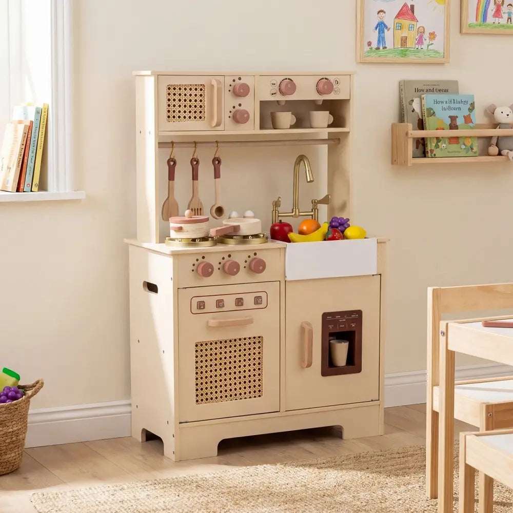Chef Pretend Play Kitchen for Kids with Realistic Lights and Sounds-Yellow - Yellow - Play Kitchen Sets