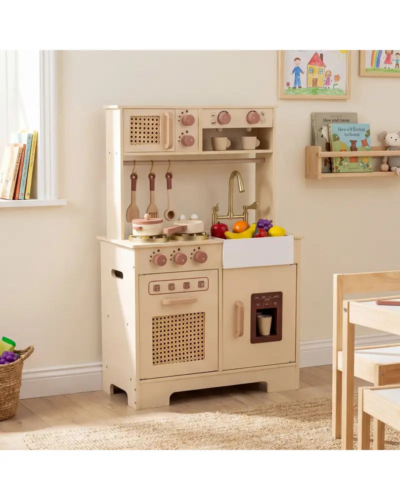 Chef Pretend Play Kitchen for Kids with Realistic Lights and Sounds-Yellow - Yellow - Play Kitchen Sets