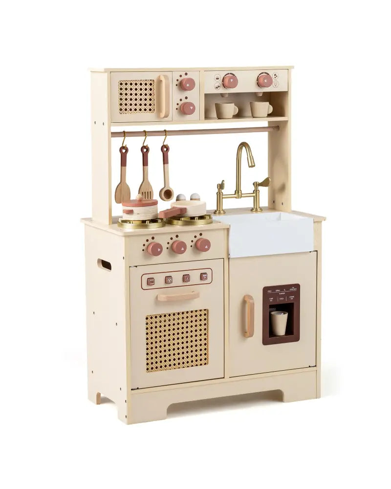 Chef Pretend Play Kitchen for Kids with Realistic Lights and Sounds-Yellow - Yellow - Play Kitchen Sets