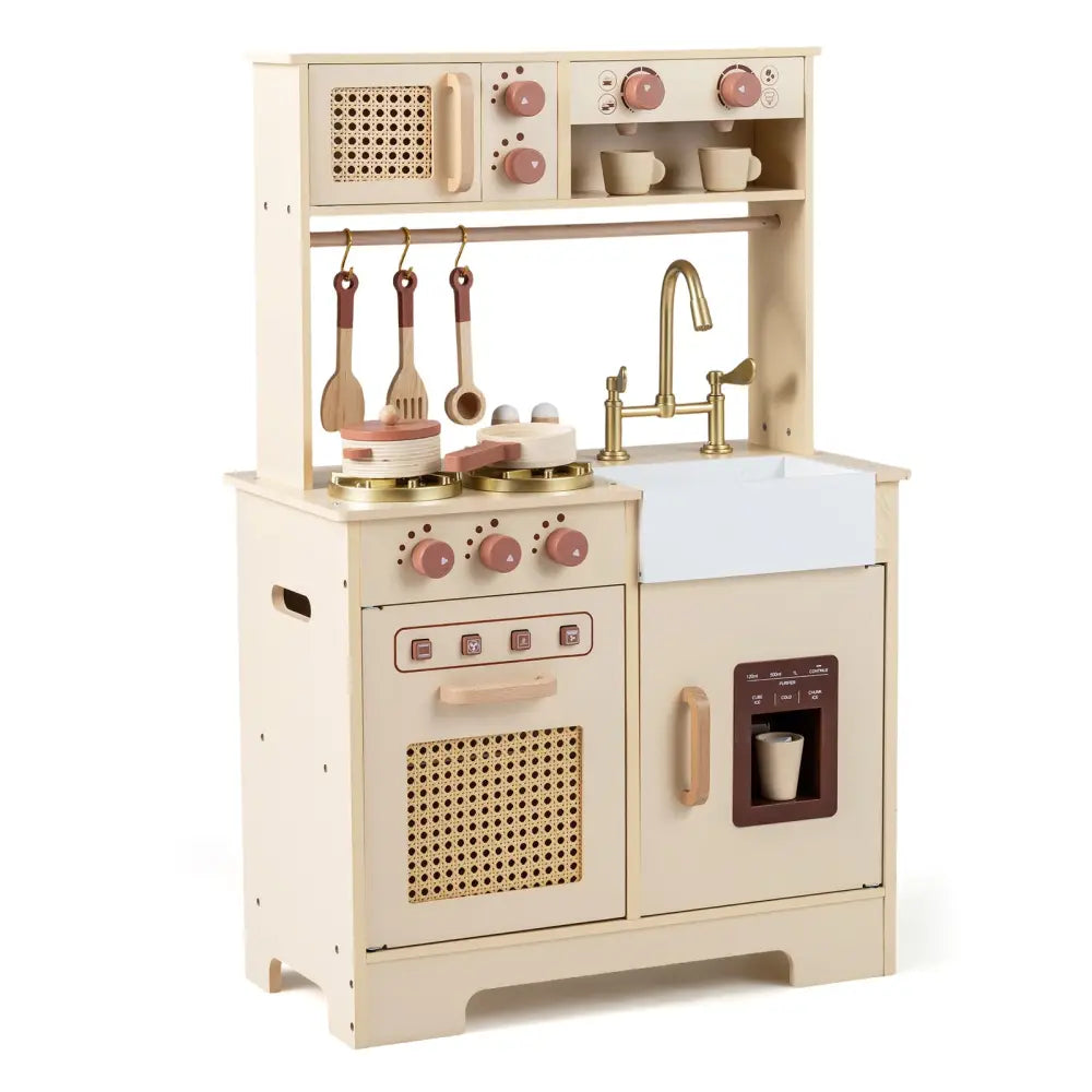 Chef Pretend Play Kitchen for Kids with Realistic Lights and Sounds-Yellow - Yellow - Play Kitchen Sets
