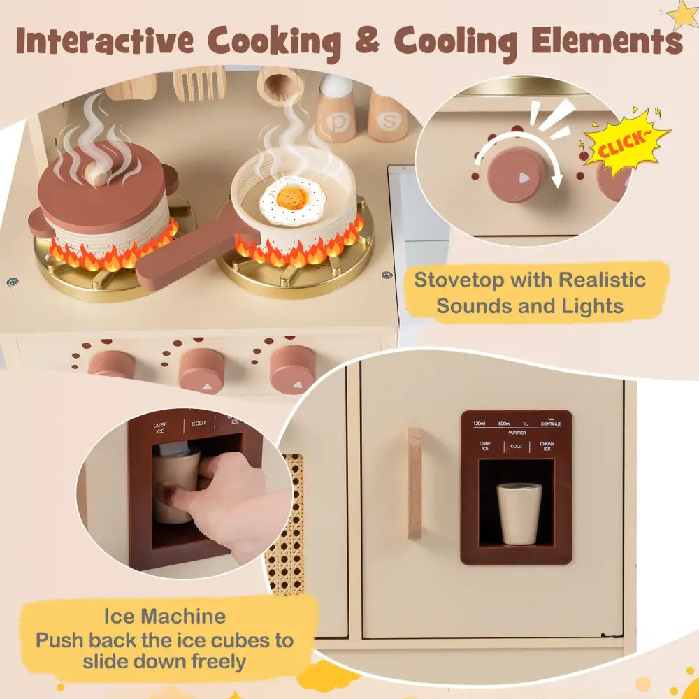 Chef Pretend Play Kitchen for Kids with Realistic Lights and Sounds-Yellow - Yellow - Play Kitchen Sets