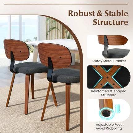 Chenille Fabric Upholstered Wooden Kitchen Chairs Set of 2-Dark Gray - Dark Gray - Dining Chairs
