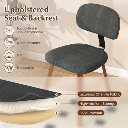 Chenille Fabric Upholstered Wooden Kitchen Chairs Set of 2-Dark Gray - Dark Gray - Dining Chairs