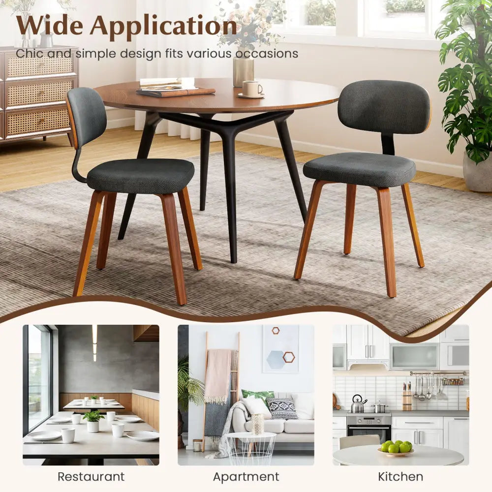 Chenille Fabric Upholstered Wooden Kitchen Chairs Set of 2-Dark Gray - Dark Gray - Dining Chairs