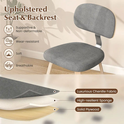 Chenille Fabric Upholstered Wooden Kitchen Chairs Set of 2-Gray - Gray - Dining Chairs