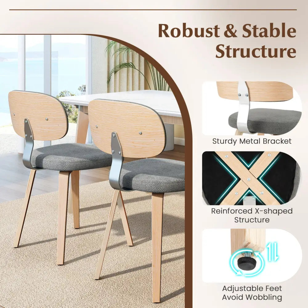 Chenille Fabric Upholstered Wooden Kitchen Chairs Set of 2-Gray - Gray - Dining Chairs