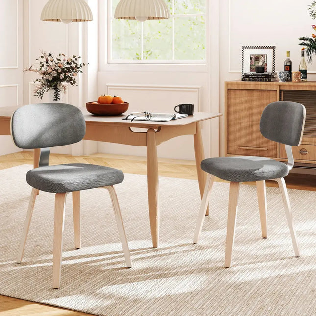 Chenille Fabric Upholstered Wooden Kitchen Chairs Set of 2-Gray - Gray - Dining Chairs