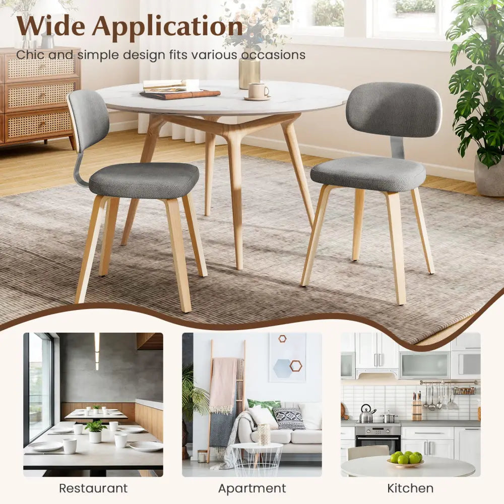Chenille Fabric Upholstered Wooden Kitchen Chairs Set of 2-Gray - Gray - Dining Chairs
