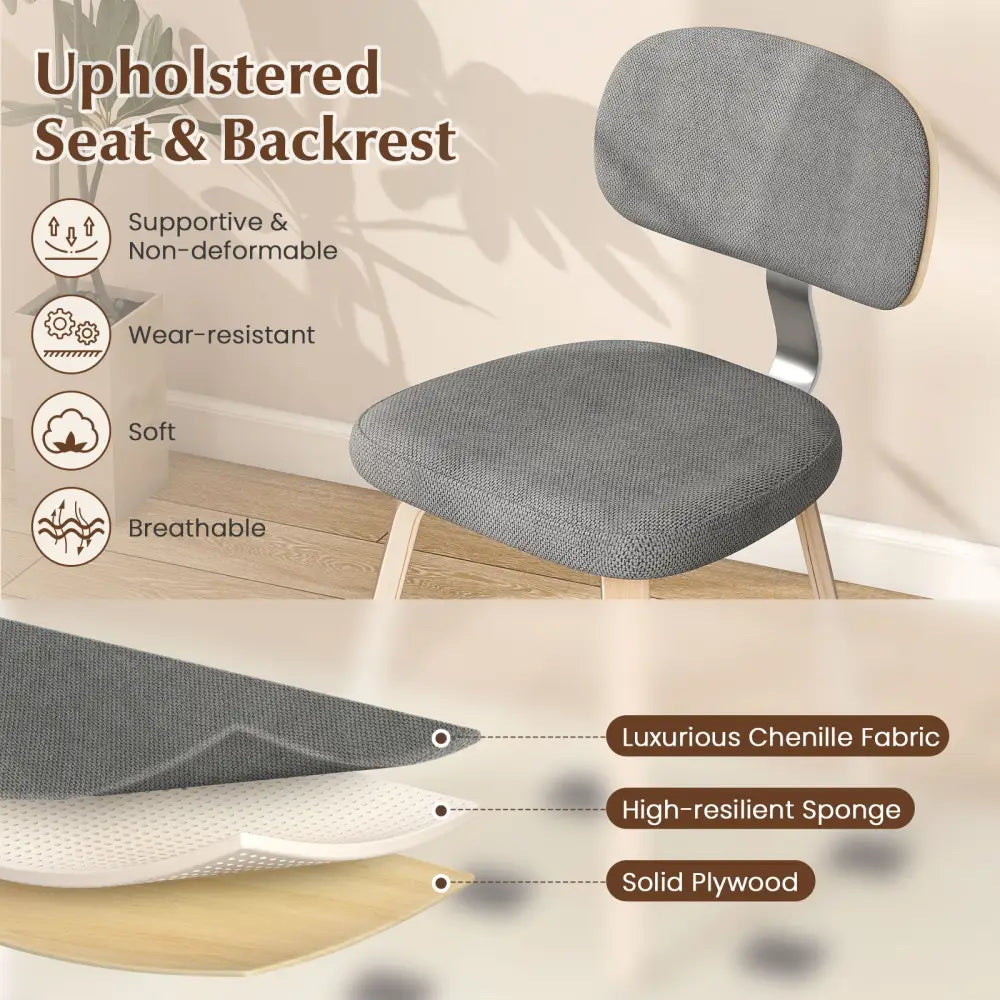 Chenille Fabric Upholstered Wooden Kitchen Chairs Set of 2-Gray - Gray - Dining Chairs