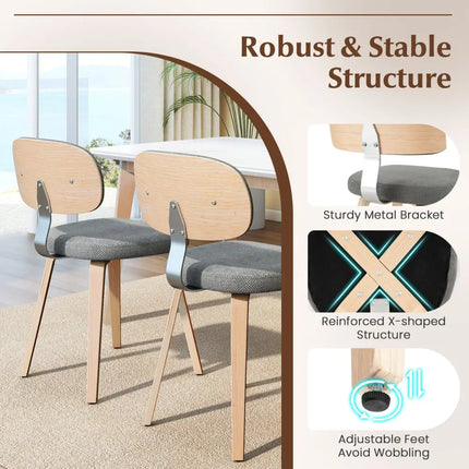 Chenille Fabric Upholstered Wooden Kitchen Chairs Set of 2-Gray - Gray - Dining Chairs