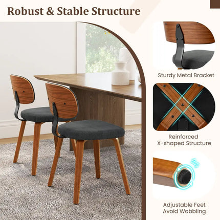 Chenille Fabric Upholstered Wooden Kitchen Chairs Set of 4-Dark Gray - Dark Gray - Dining Chairs