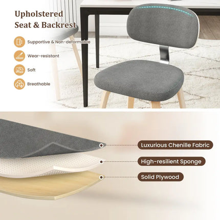 Chenille Fabric Upholstered Wooden Kitchen Chairs Set of 4-Gray - Gray - Dining Chairs