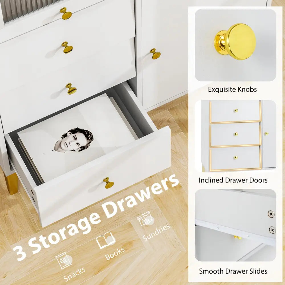 Chest of Drawers with Flip Up Fluted Glass Door for Bedroom Kitchen-Gray - Gray - Cabinets & Chests