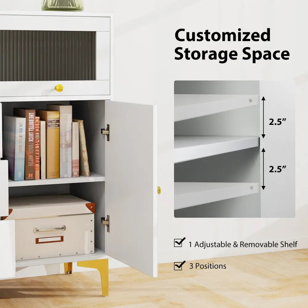Chest of Drawers with Flip Up Fluted Glass Door for Bedroom Kitchen-Gray - Gray - Cabinets & Chests