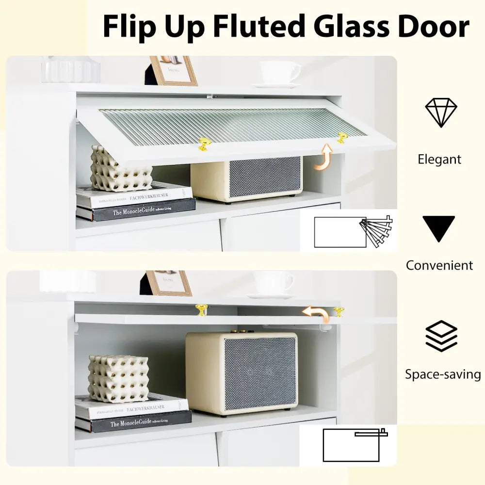 Chest of Drawers with Flip Up Fluted Glass Door for Bedroom Kitchen-Gray - Gray - Cabinets & Chests