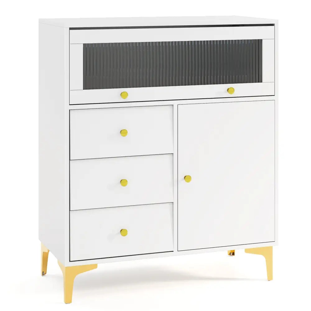 Chest of Drawers with Flip Up Fluted Glass Door for Bedroom Kitchen-Gray - Gray - Cabinets & Chests