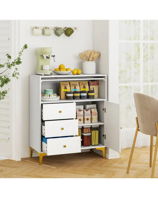 Chest of Drawers with Flip Up Fluted Glass Door for Bedroom Kitchen-Gray - Gray - Cabinets & Chests