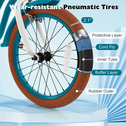 Children Bicycle with Front Handbrake and Rear Coaster Brake - Turquoise - Oasis Home Essentials